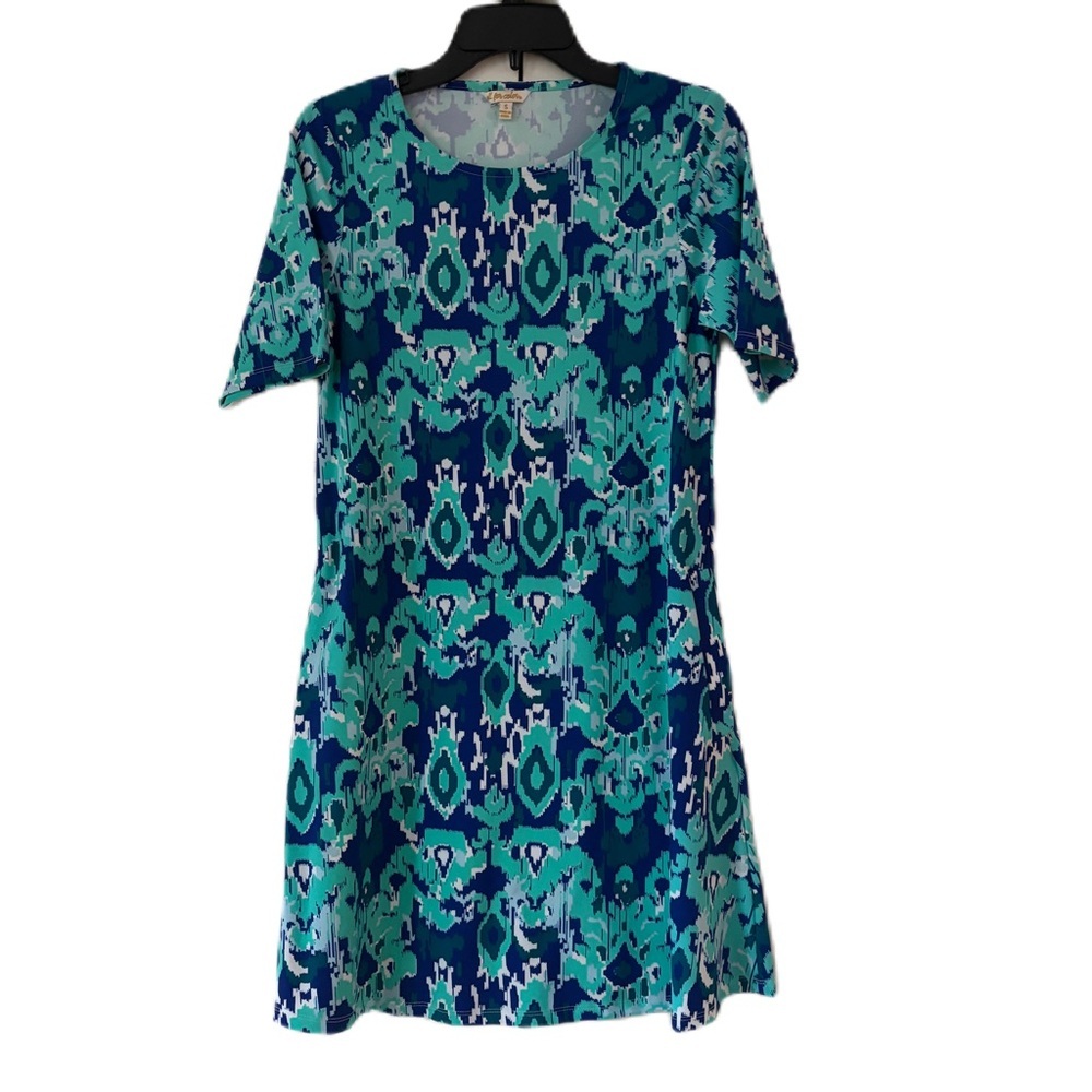 All For Color Abstract Bright Aqua Paisley Print Sun Protection Dress Size Small